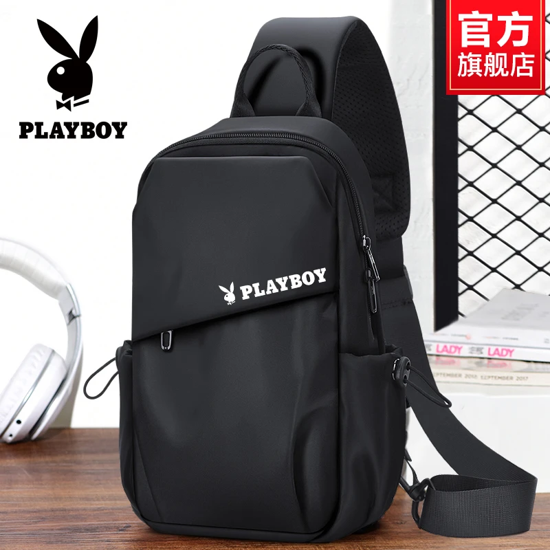 花花公子男士胸包斜挎包新款单肩包潮牌多功能背包大容量休闲包包