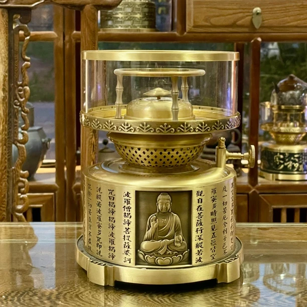 心经图案酒店纯黄铜空气灯潮汕功夫茶具煮水神器家用老式