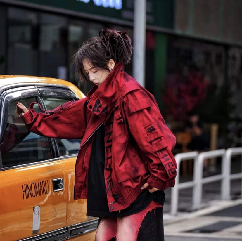 新款设计【暗火】雕磨污渍手工涂鸦刷色泥染涂黑廓形牛仔外套夹克男