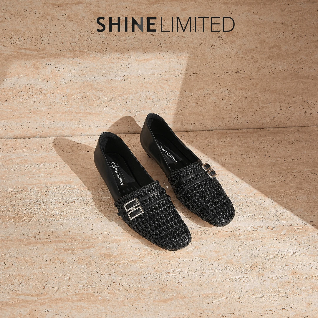 SHINELIMITED广州手工鞋欧洲站圆头浅口镂空编织单鞋女G1001