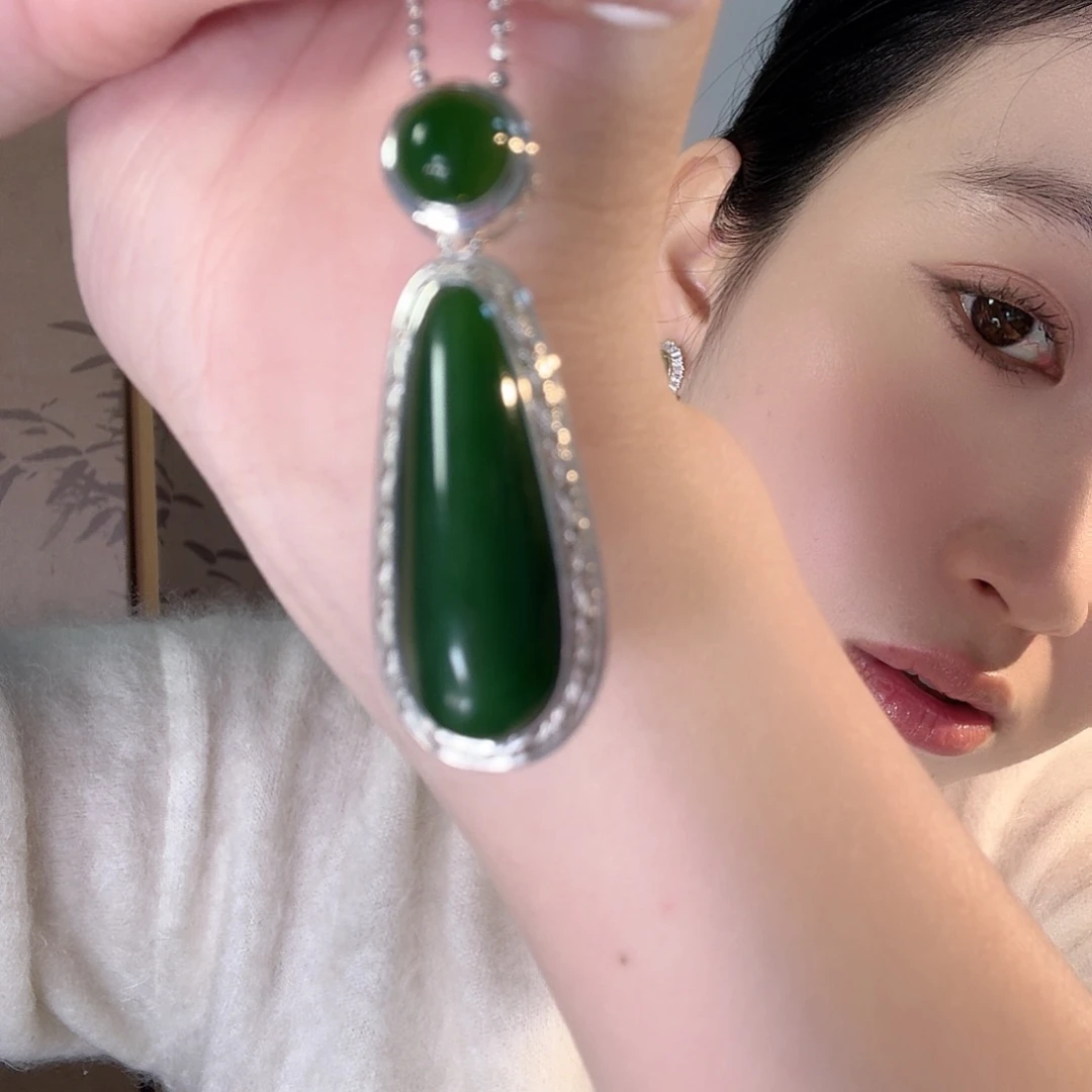 和田玉银S925镶嵌吊坠(不含链)