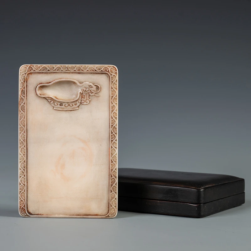 清代 瑞芝草堂铭诗文白端砚（红木砚盒） 古董艺术品