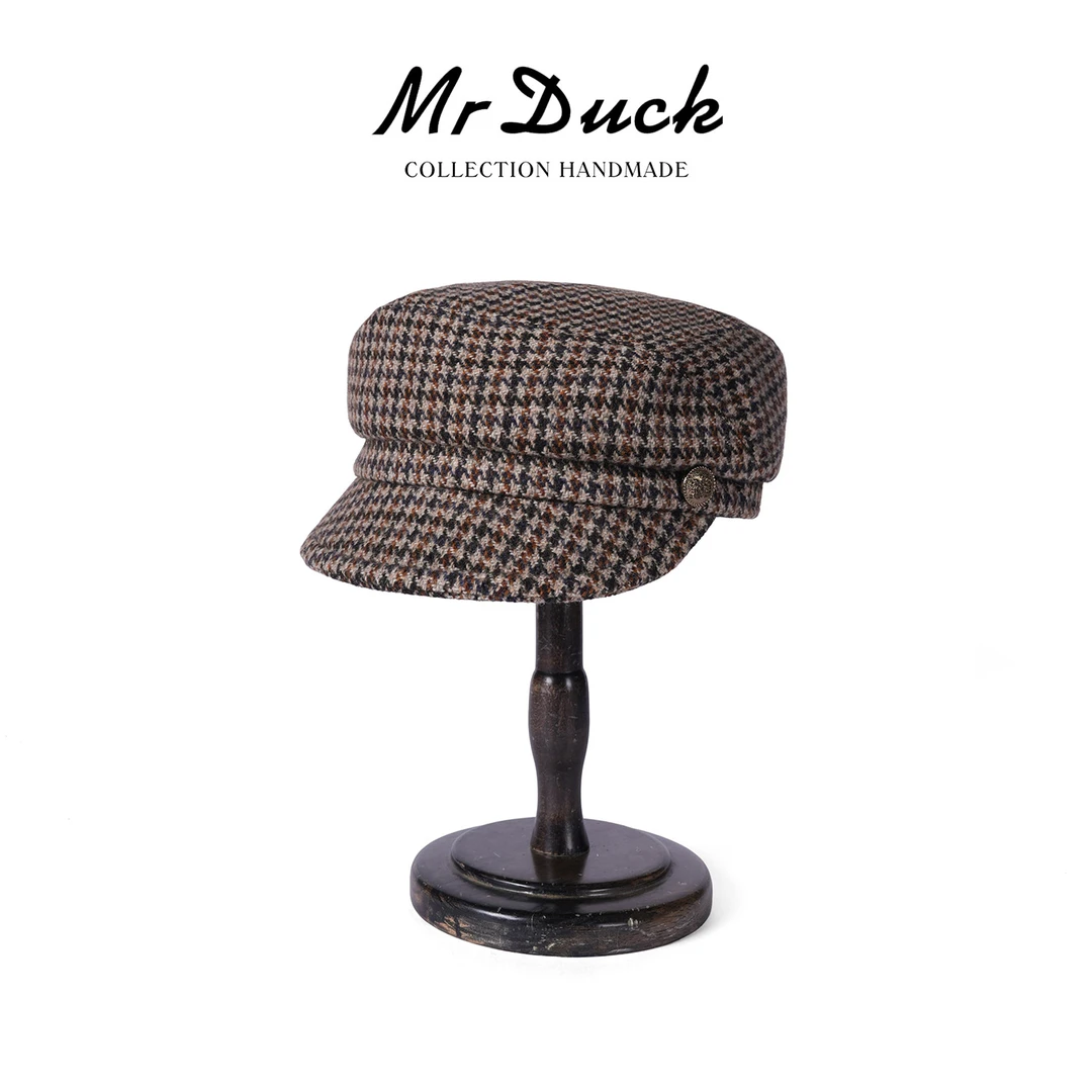 Mr DUCK浮生梦 羊毛混纺复古文艺千鸟格马术报童帽秋冬