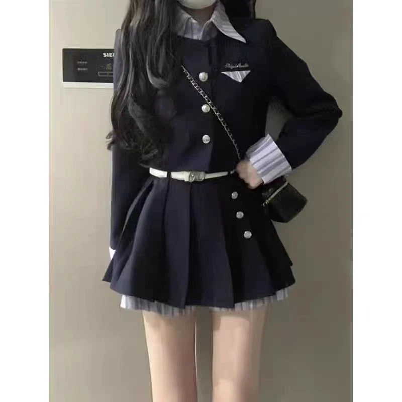 大码时尚套装辣妹风长袖裙子春秋季学院风小个子高腰炸街-6297