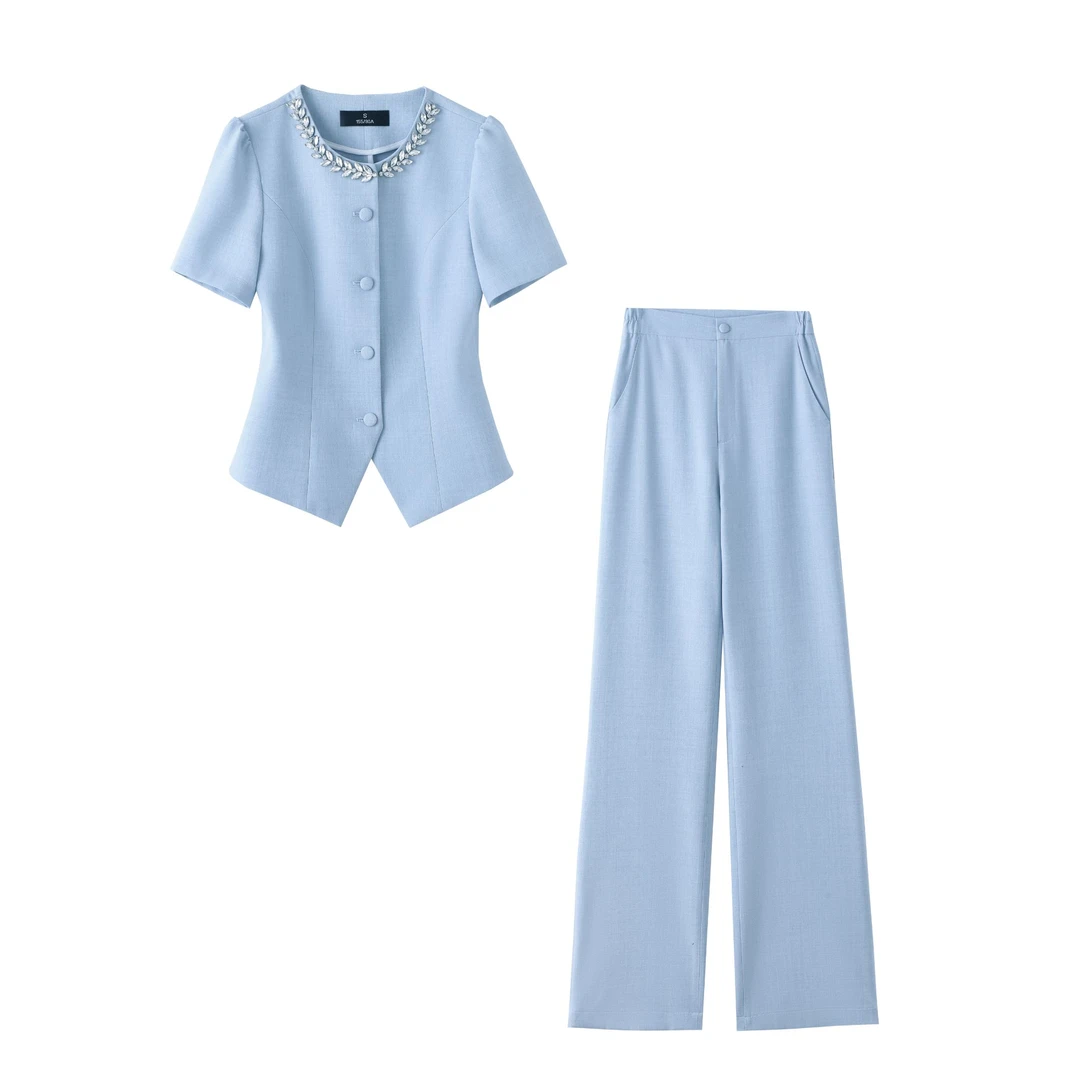 0798夏季薄款高级感时尚西装套装女小个子显瘦短袖气质职业小西服