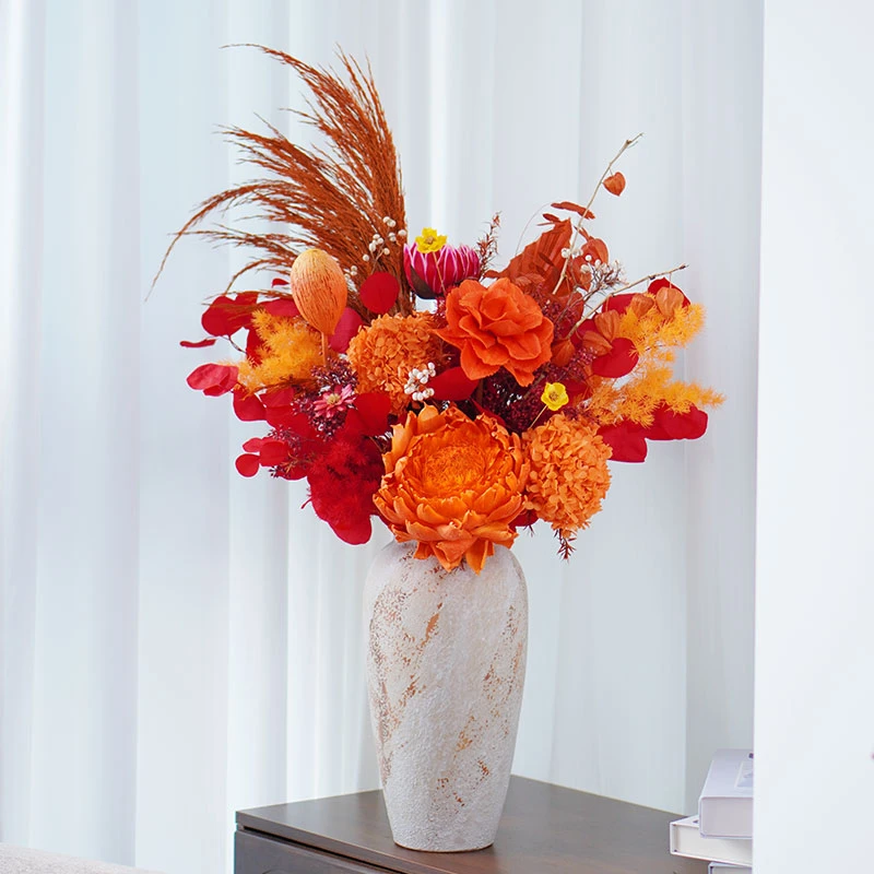 中古轻奢风玄关电视柜摆件，扇形单面观-国色天香