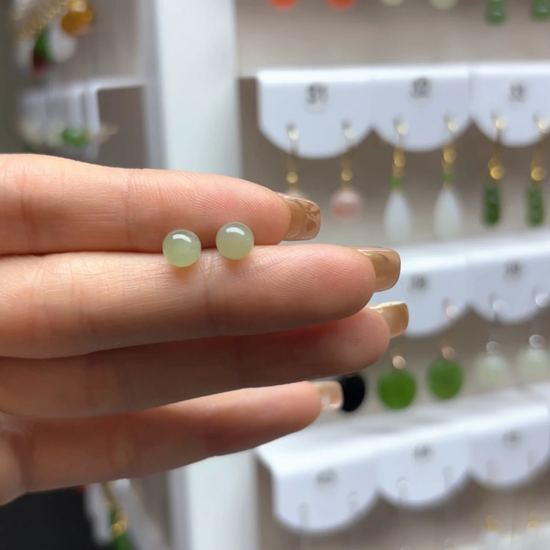 和田玉银S925镶嵌耳饰2