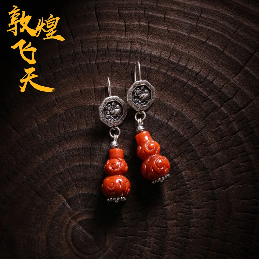 925银耳饰 敦煌飞天  E25398红葫芦八边喜鹊登枝耳钩复古国风