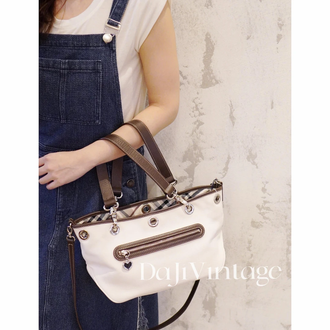 95新 BURBERRY/博柏利 大吉中古/Burberry米白拼棕tote