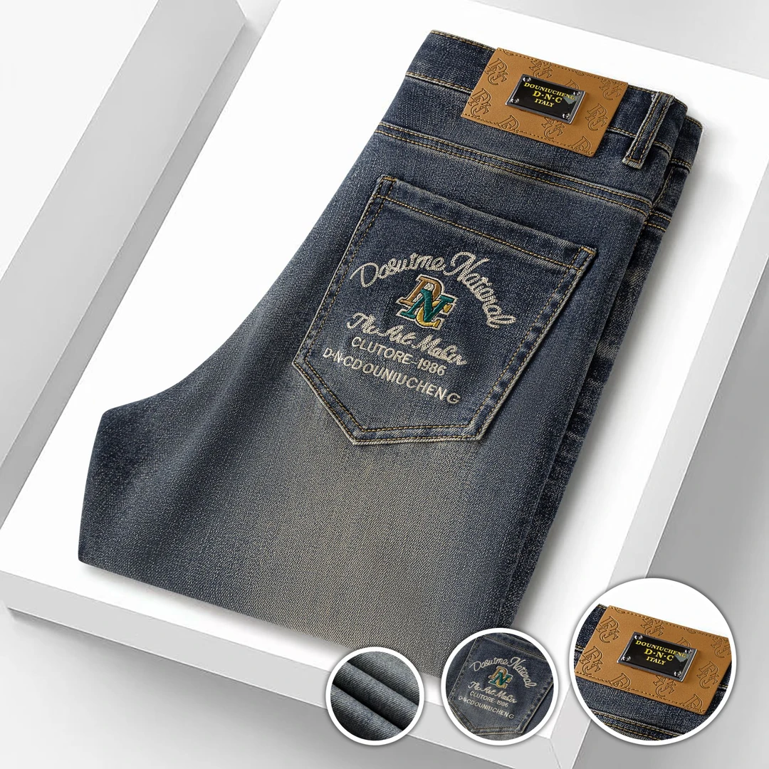 新款潮牌百搭薄款春夏弹力直筒水洗修身时尚欧货高端牛仔裤