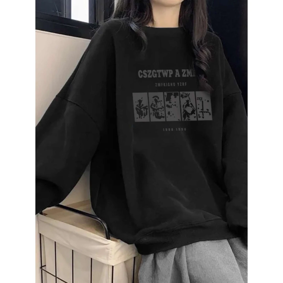 FAVMARTHA圆领卫衣女秋冬加绒慵懒风oversize高级感长袖上衣外套2