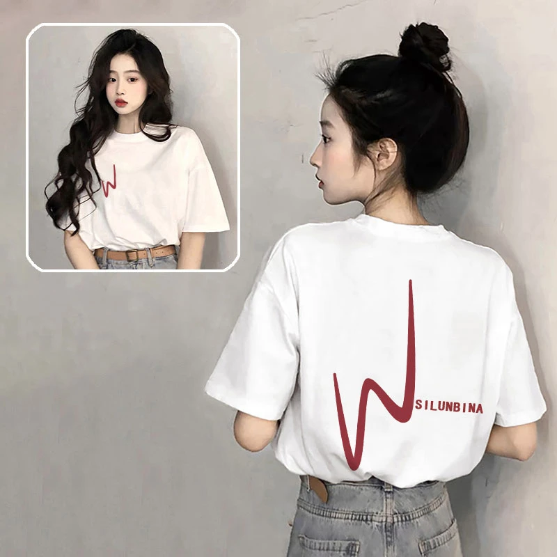 字母t恤女短袖白色纯棉2025新款爆款夏季宽松显瘦设计感上衣体恤