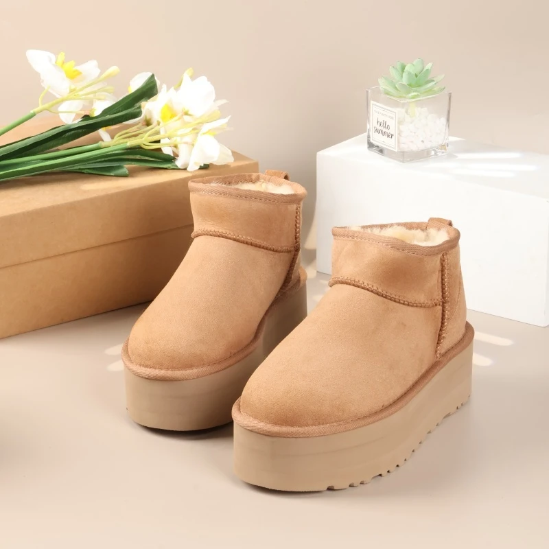 【五厘米周冬雨】桑坡牛皮羊毛雪地靴女2025冬加绒保暖棉鞋款厚底