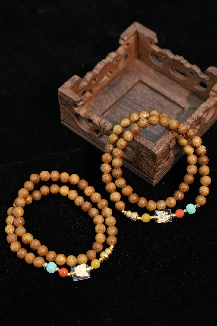 增香沉香木6+沉香+老蜡圆珠双圈手串多样性发一件JYY0905902