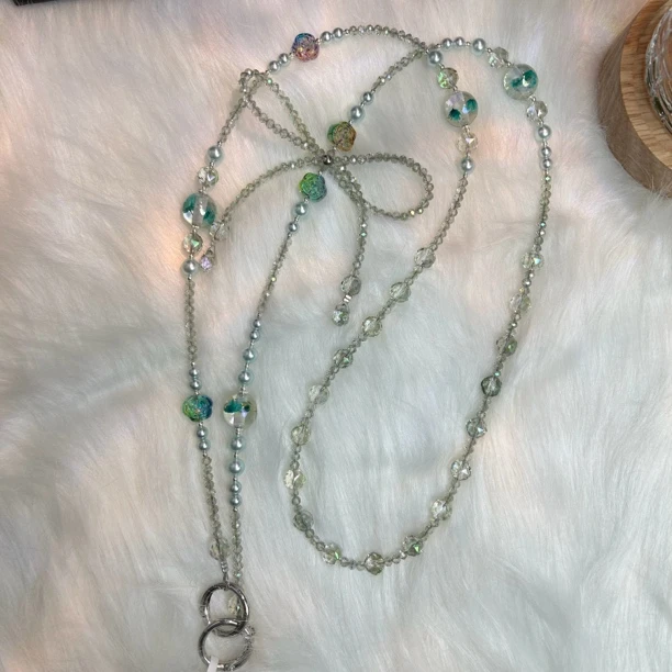 "2506绿色干花“时尚原创设计手工仙女防丢长链斜挎链背夹链