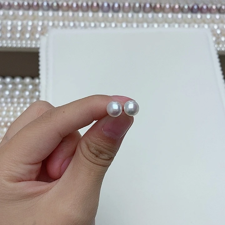 淡水珍珠银S925镶嵌颈饰7左右炫彩耳钉福利