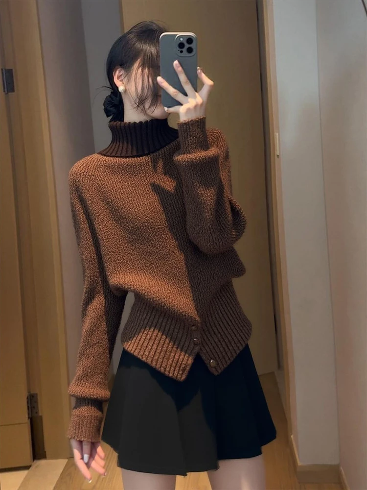 咖色高领打底毛衣女2025新款秋冬保暖内搭轻熟风高级感针织衫上衣