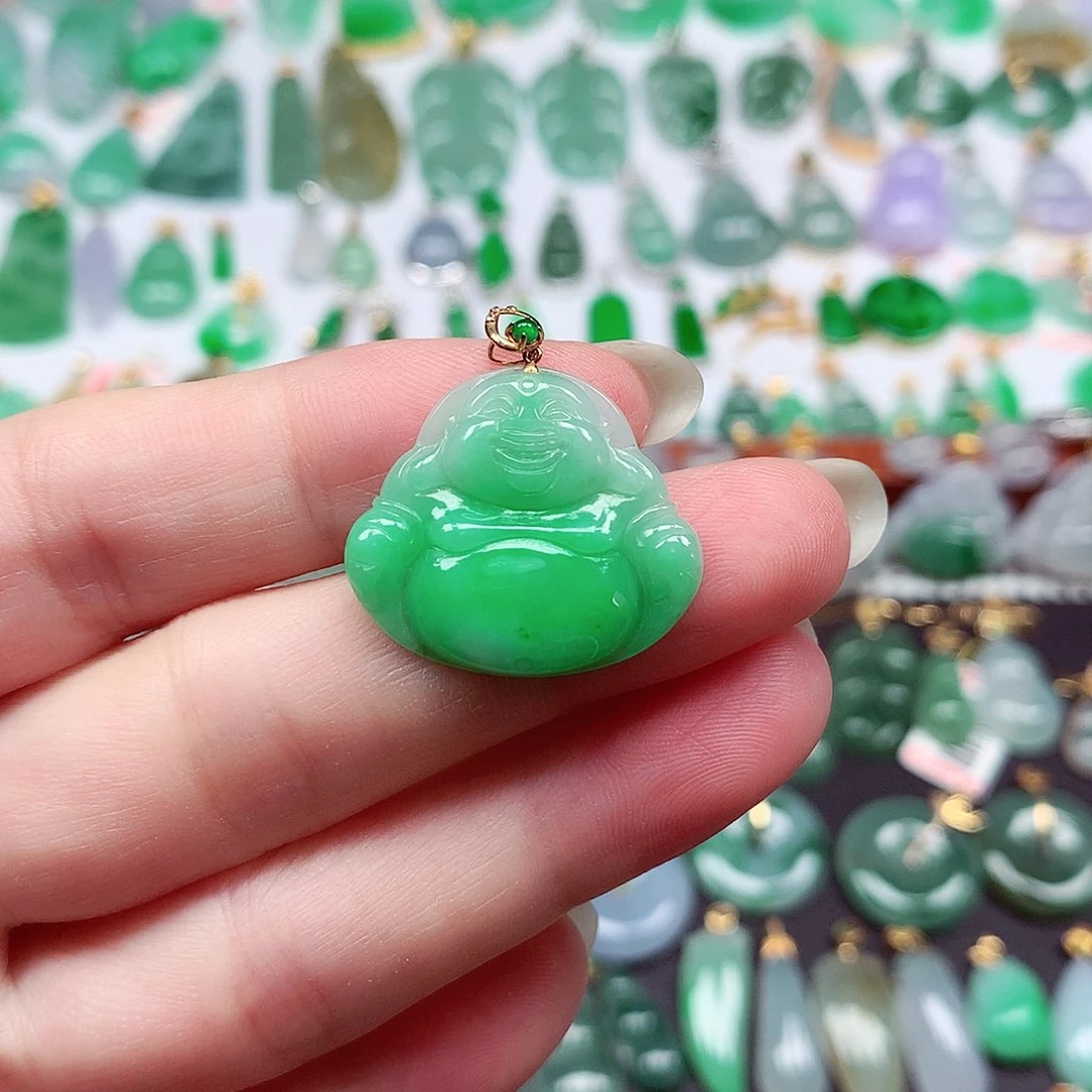 翡翠18K金镶嵌颈饰天然翡翠A货