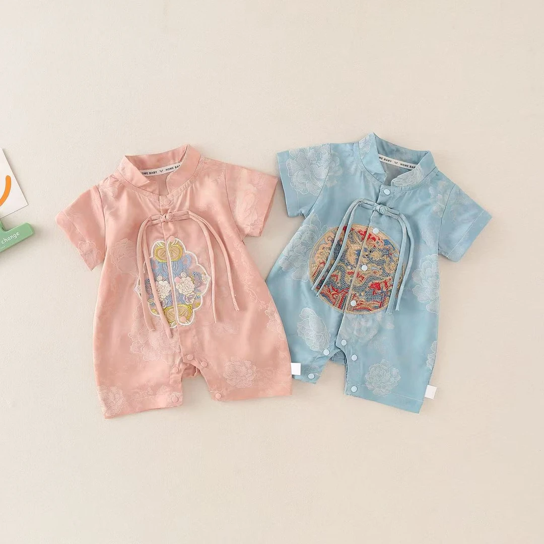 夏季A类男女通用新中式哈衣爬服薄款中式宝宝连体衣中国风