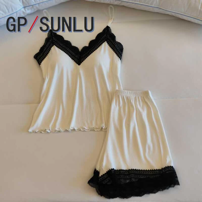 日本小众GP带胸垫睡衣裙女夏季吊带短裤两件套薄款性感纯欲风莫代