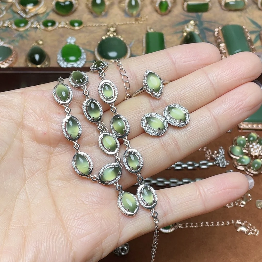 和田玉（碧玉）银S925镶嵌吊坠(不含链)