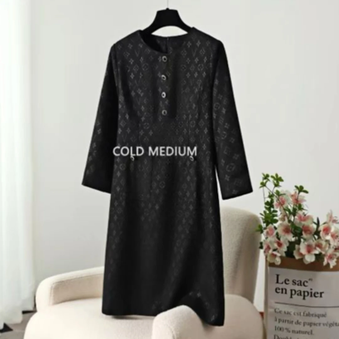 时尚气质印花小香风连衣裙女装拼接中长裙子大码显瘦326