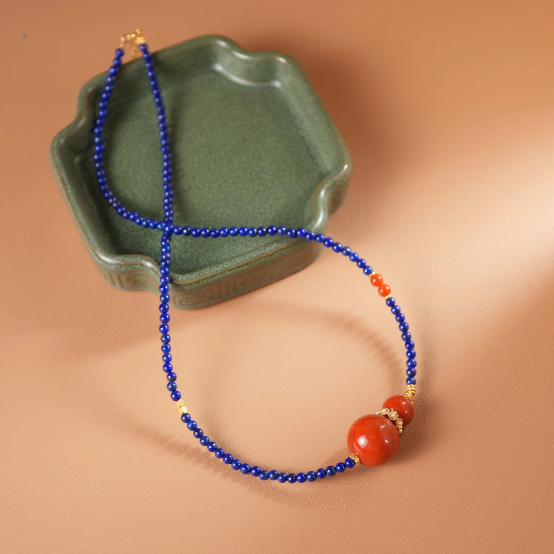 【老掌柜讲珠宝】南红葫芦单珠青金项链 M042508