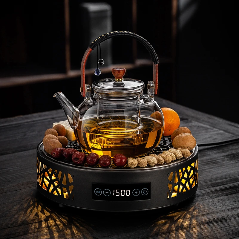 2025新款蒸煮茶壶高硼硅玻璃围炉煮茶套装仿炭火家用耐高温电茶炉
