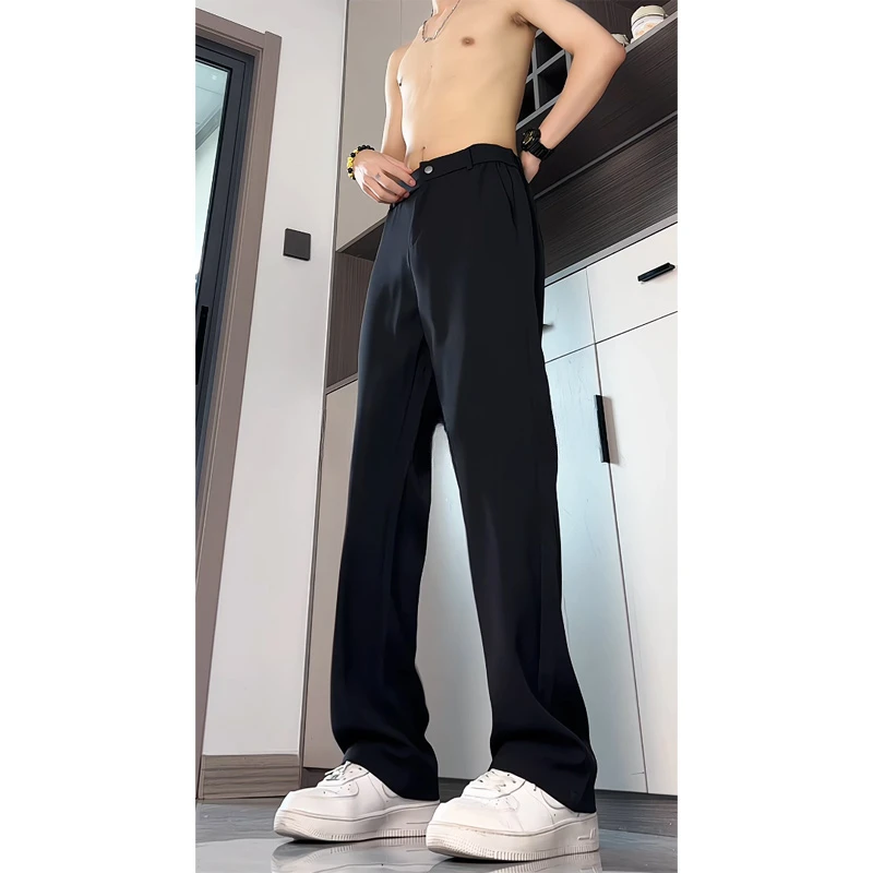 黑色直筒西裤垂坠感高级感夏季休闲裤子男高腰加长款高个子西装裤