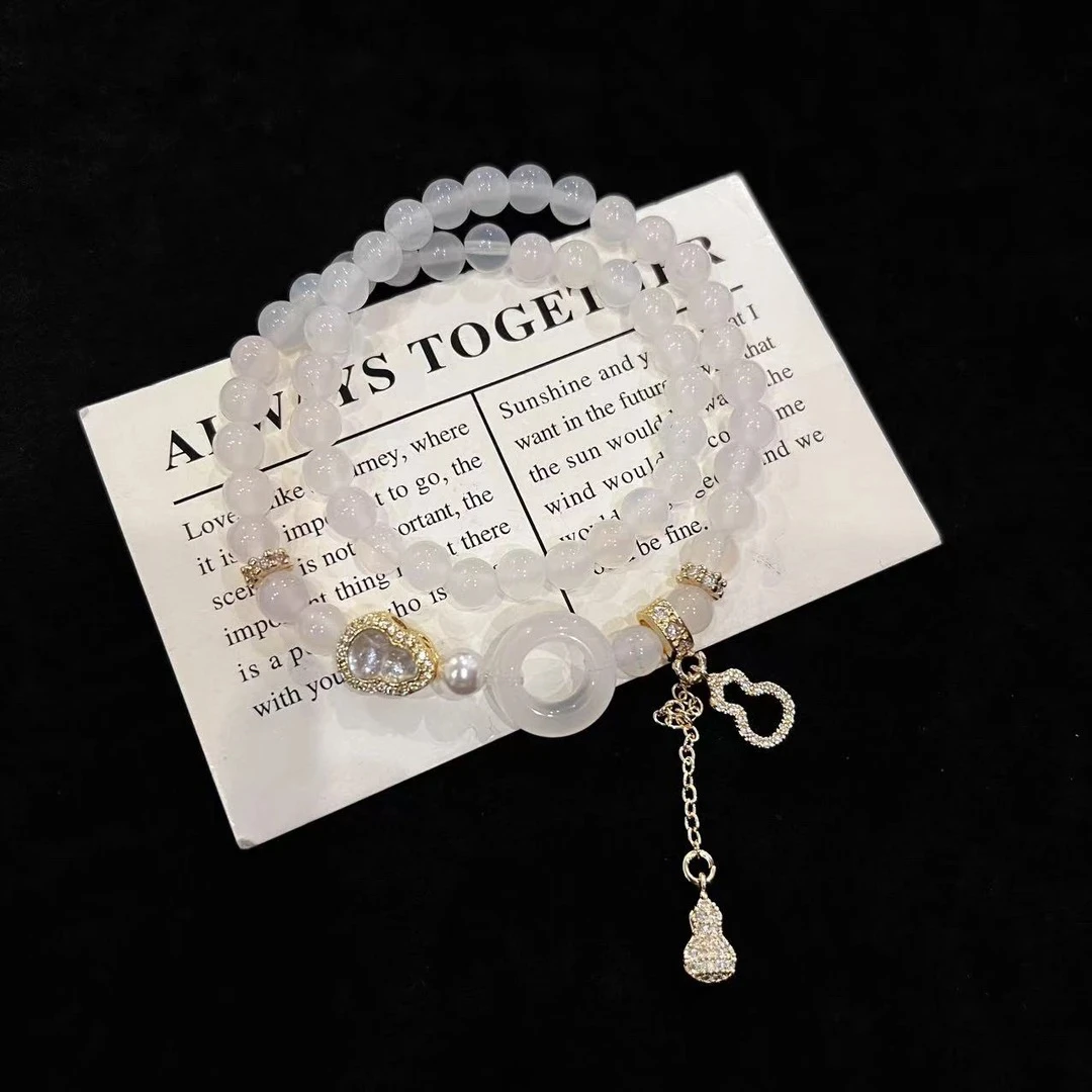 F634 〈平安愿〉6mm白玛瑙设计款双圈手串 多样性发一