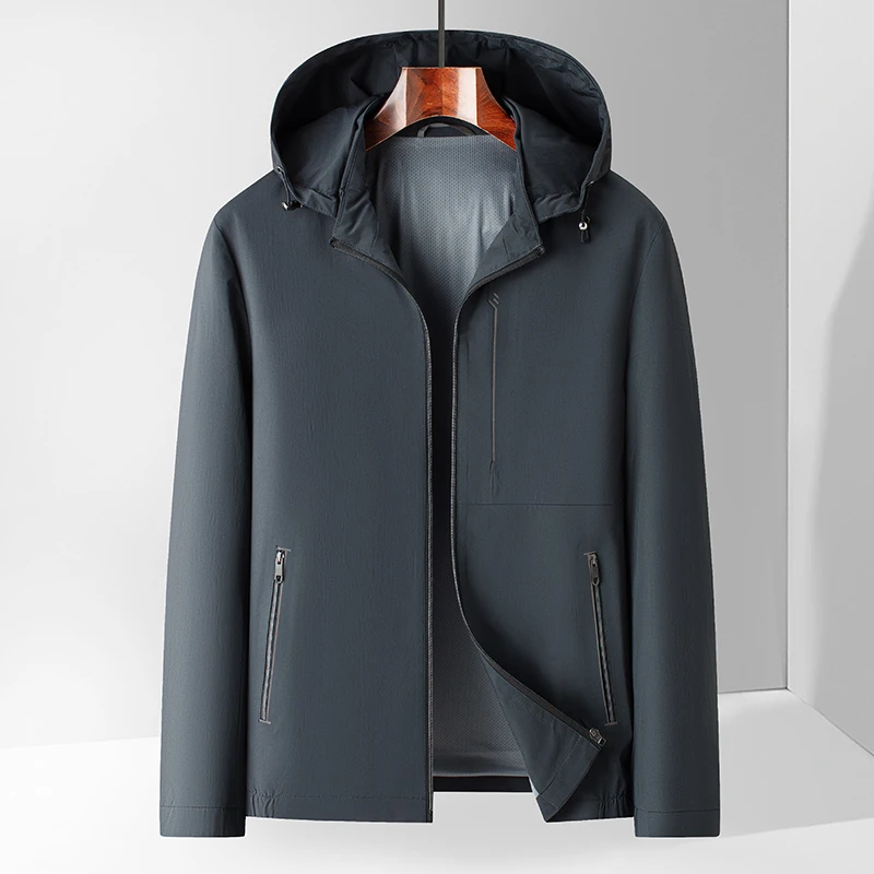 春季薄款防风防晒冲锋衣户外宽松可拆卸连帽简约夹克男士外套