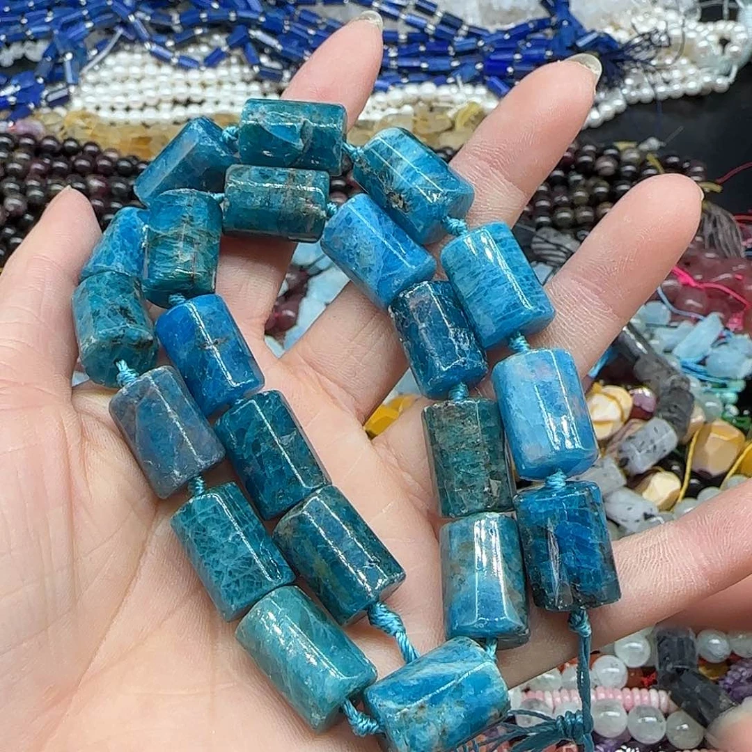 玛瑙/玉髓珠宝半成品合金蓝磷灰11-16mm一条桶珠