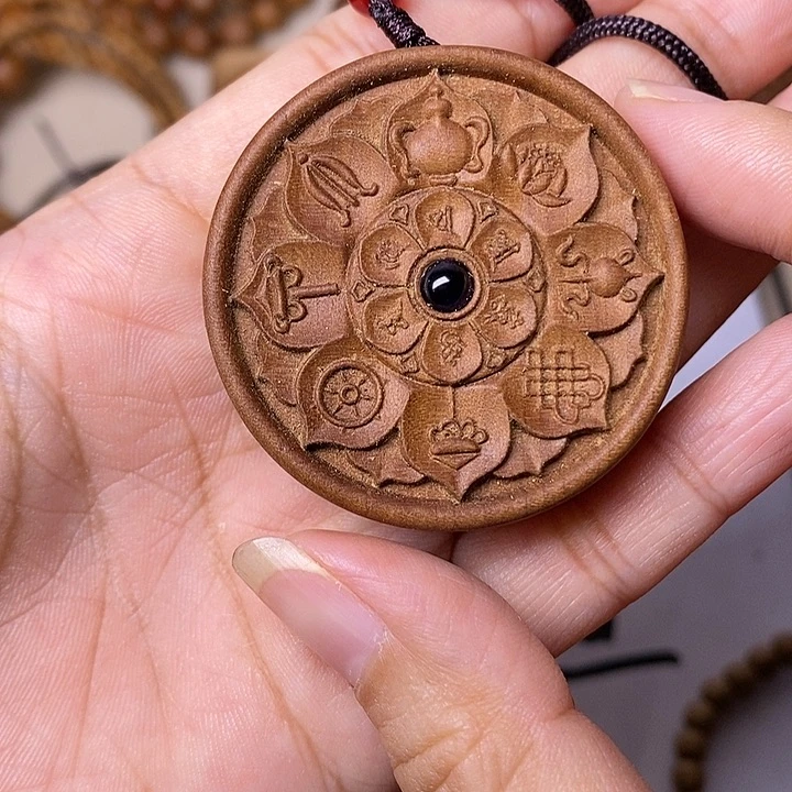 手串/手链檀香木老山檀香黑肉八宝投影圆牌