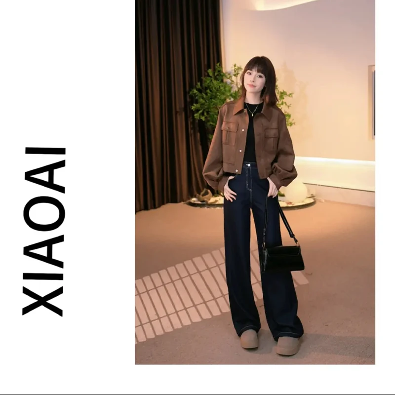 2025早春新款麂皮革外套高定时尚显设计感气质小个子休闲短外套女