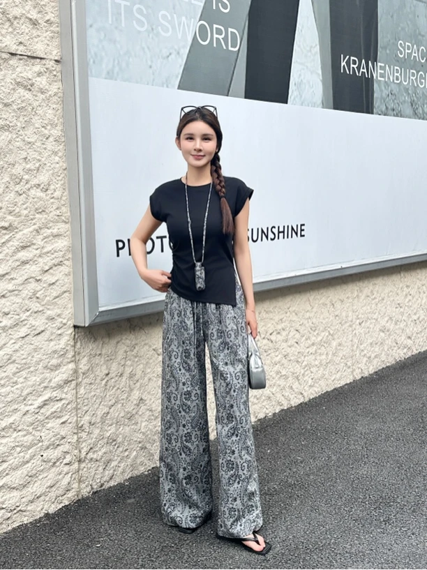 2555 夏季新款套装洋气高级T恤+高腰阔腿裤两件套女