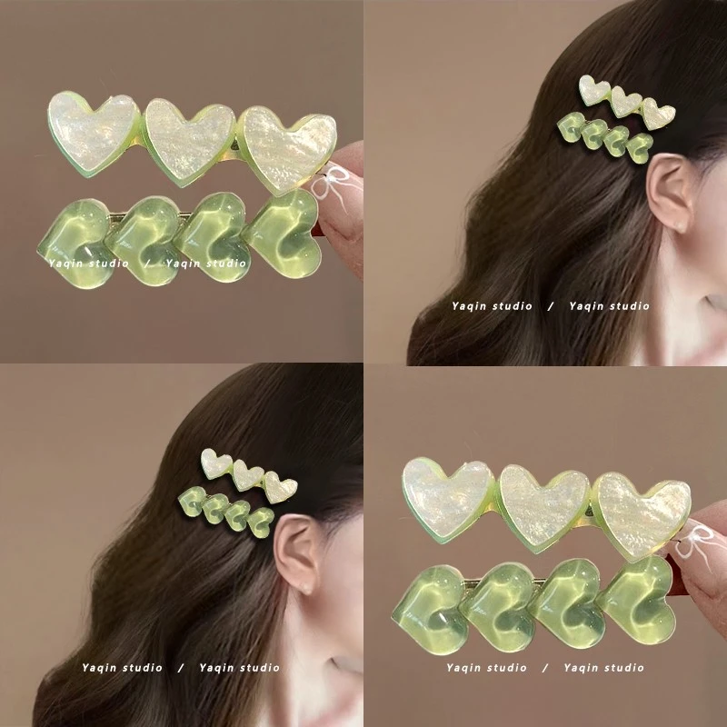 夏日果冻~绿色甜蜜爱心发夹!鸭嘴夹子刘海夹侧夹发卡韩版发饰女夏