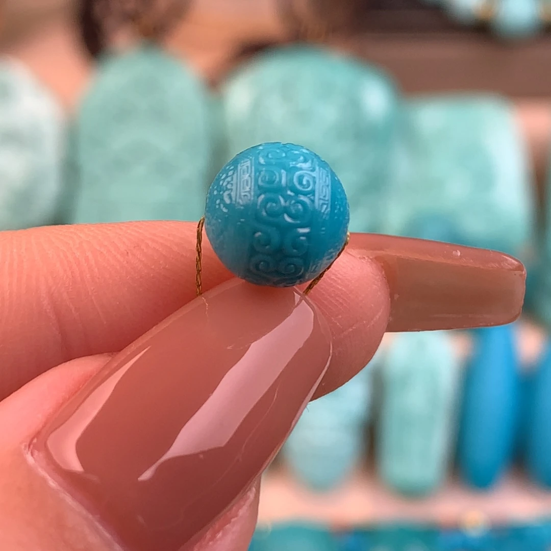 绿松石未镶嵌回纹圆珠9