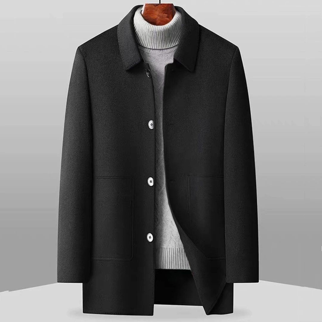 男士冬季商务休闲百搭简约翻领可拆卸内胆加厚棉服大衣/2118