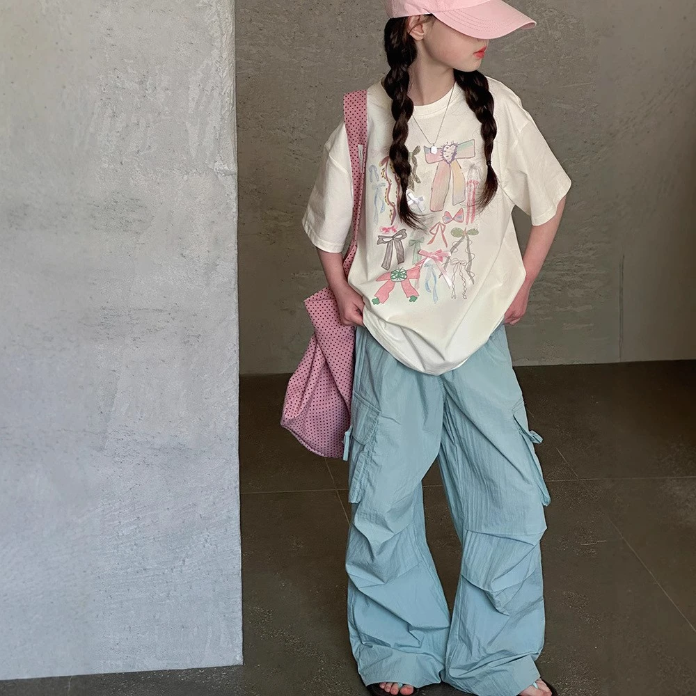 女童超好看夏季套装2025新款棉布裤子女装时髦韩版短袖T恤两件套