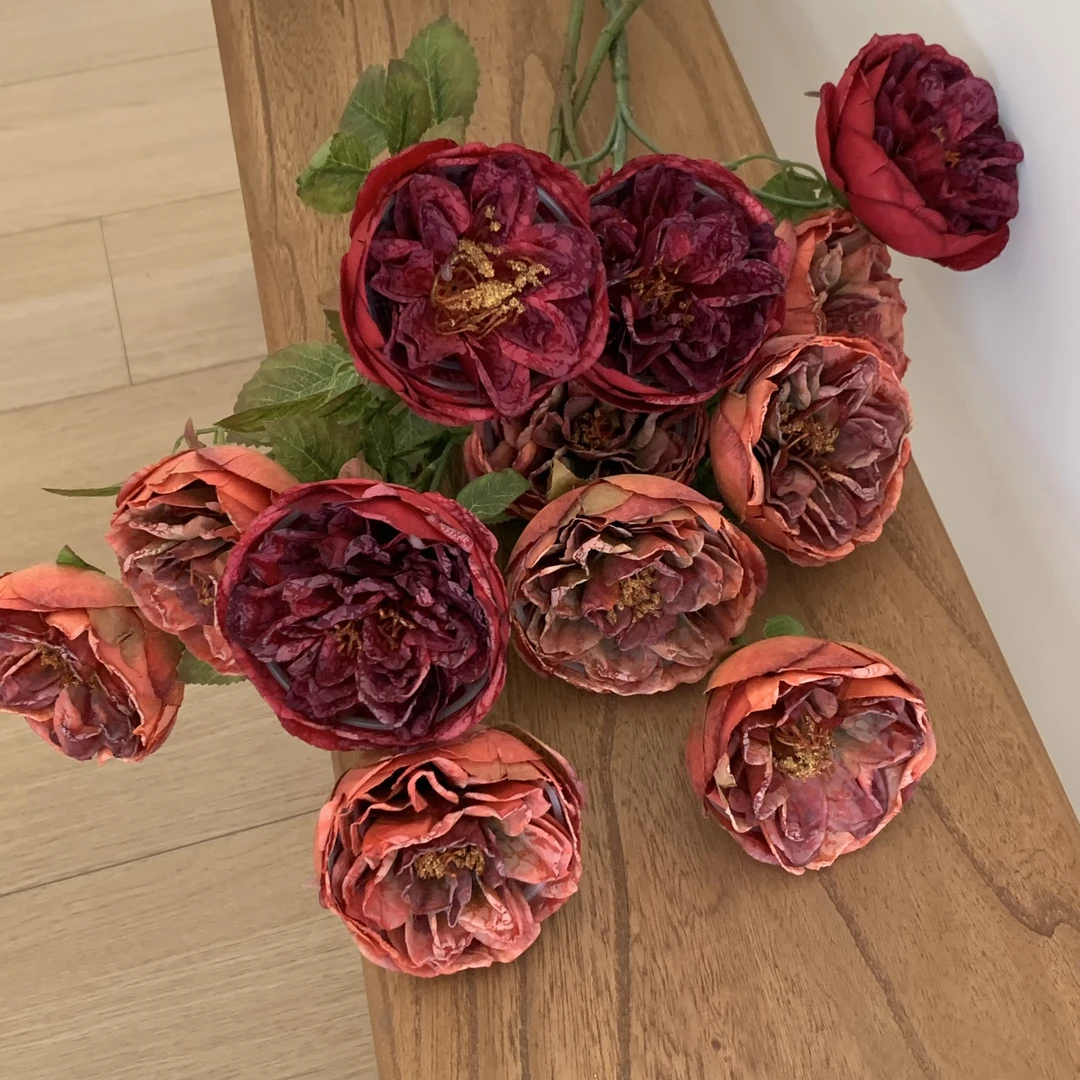 仿真花4头开心玫瑰假花摆设客厅餐桌花艺插花摆件软装家居装饰品