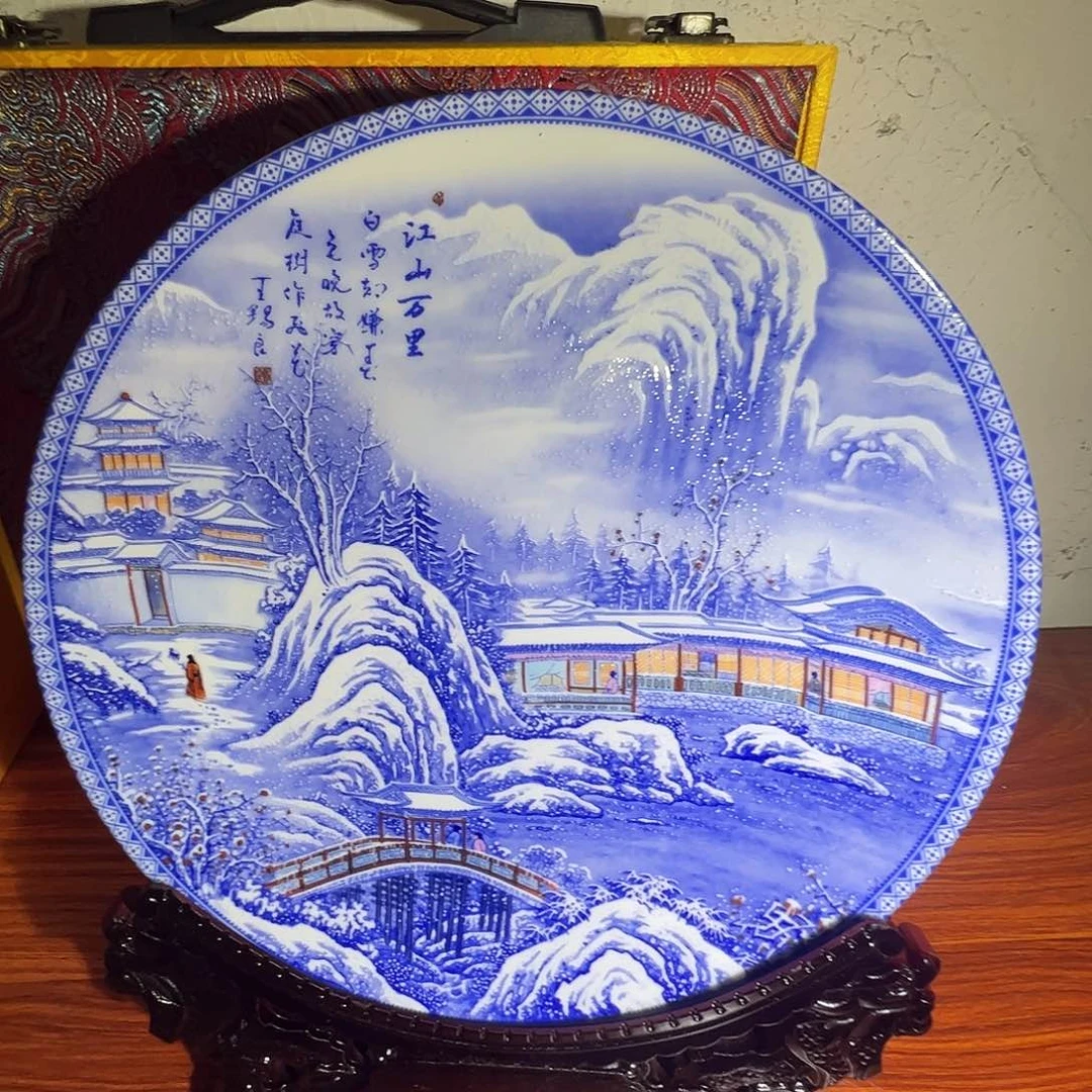瓷片景德镇陶瓷雪景大盘