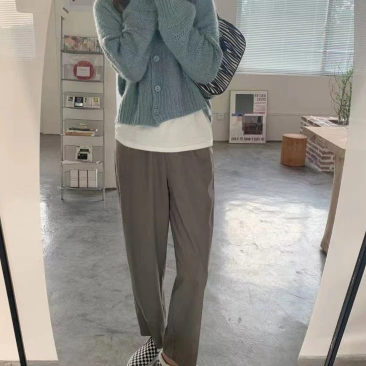 【芝士Cheese】宽松高腰垂感阔腿裤韩版休闲直筒长裤针织慵懒风