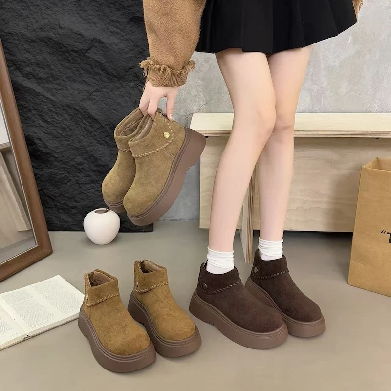 牛皮勃肯鞋马丁靴女秋冬时尚穿搭增高厚底复古女款鞋X992