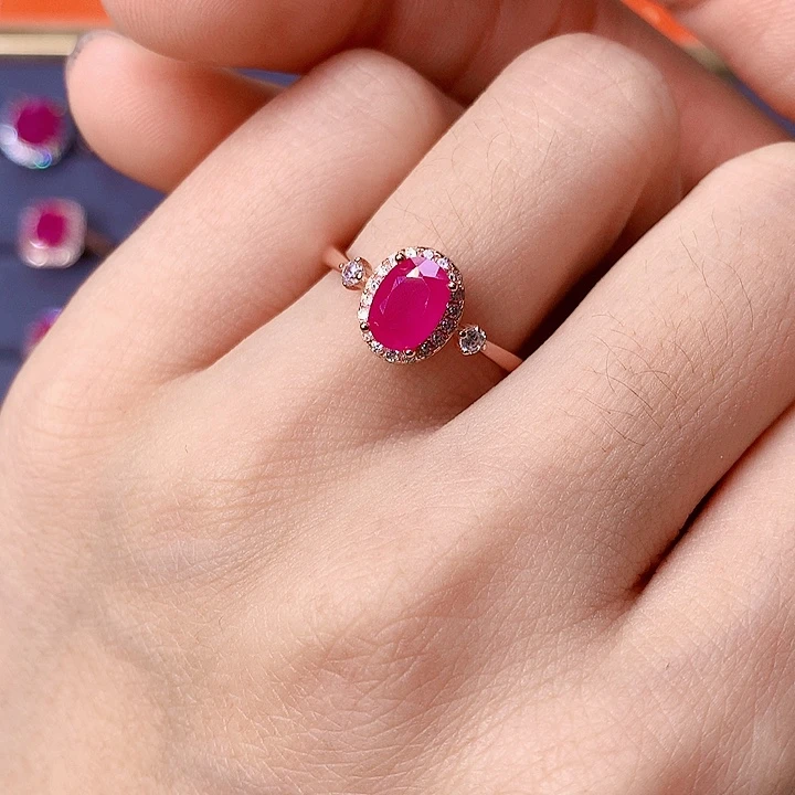 红宝石戒指银S925镶嵌