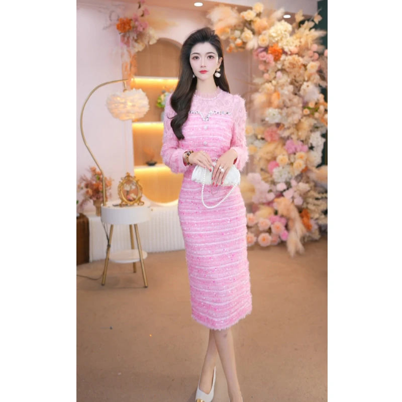 2025秋冬新款修身漂亮出片衣服高级感长袖法式包臀连衣裙女25303