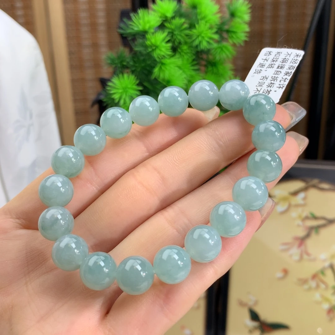 翡翠手链未镶嵌冰胶蓝底飘花手链卡10.2m m