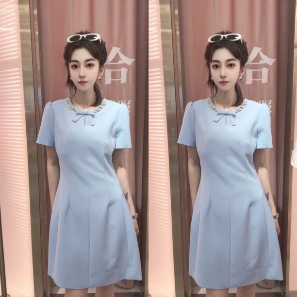 法式重工收腰显瘦连衣裙