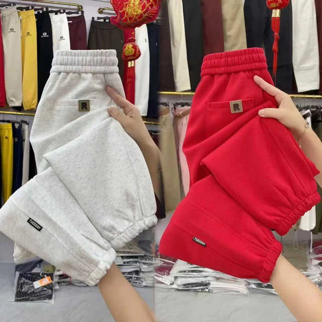 小个子秋季休闲卫裤女宽松显瘦时尚百搭高腰束脚裤韩版加绒九分裤