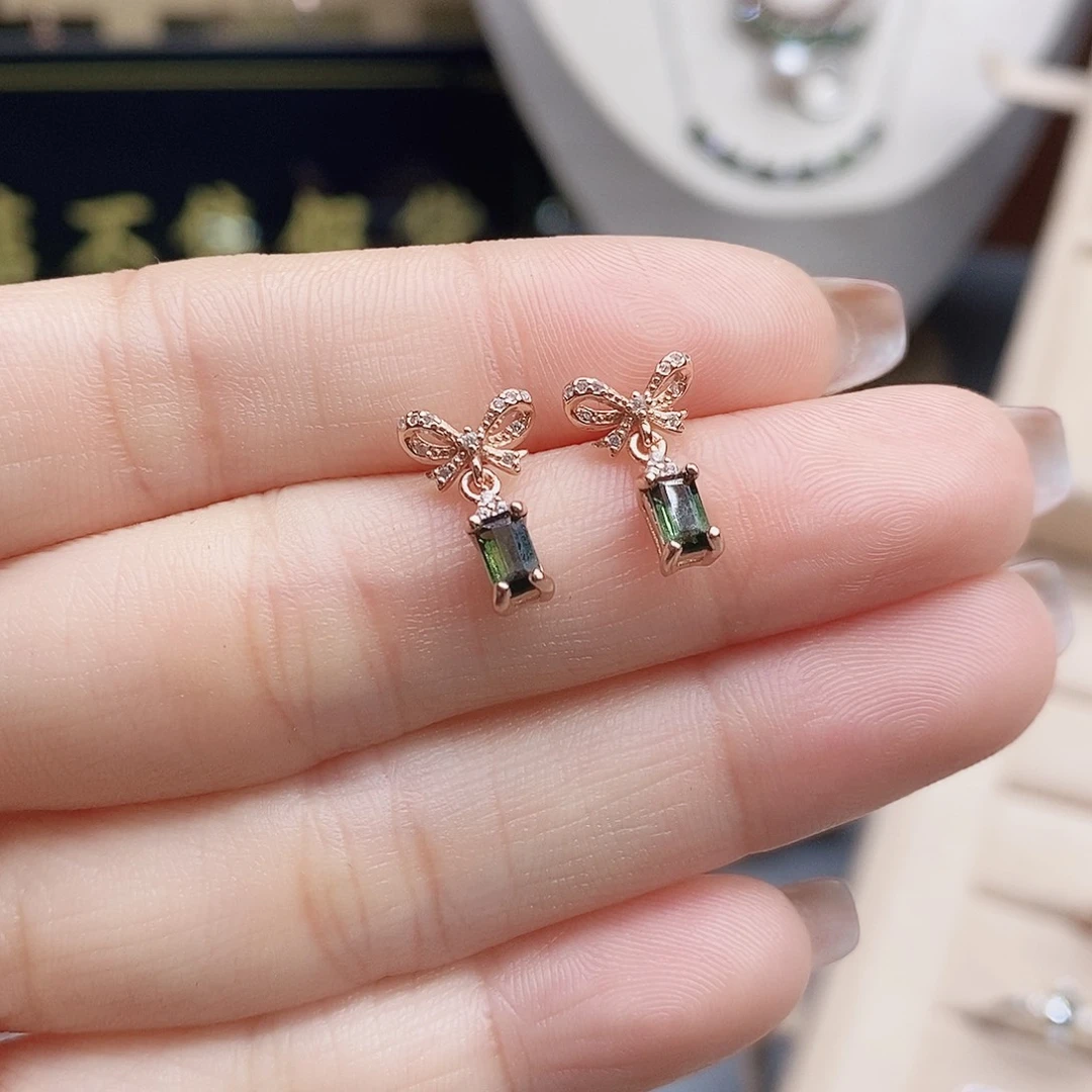 耳钉碧玺银S925镶嵌耳钉