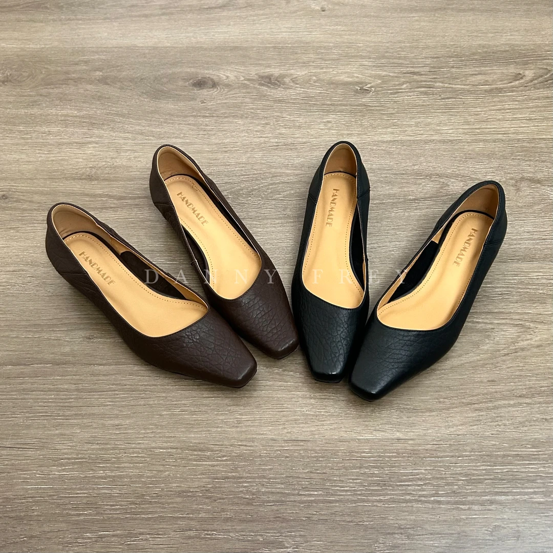 Dannyfrey极简风方头浅口百搭舒适通勤法式显瘦女头层羊皮单鞋5CM